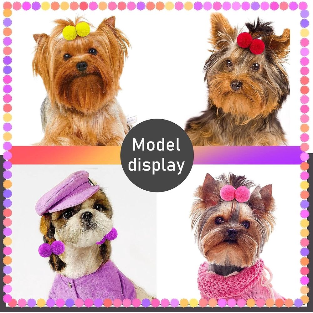 20PCS Small Dog Hair Bows, Bulk Dog Hair Round Puff Ball Bows with Rubber Bands, Mix Pet Puppy Dog Grooming Bows for Yorkie Dog Cat Girl Hair Accessories