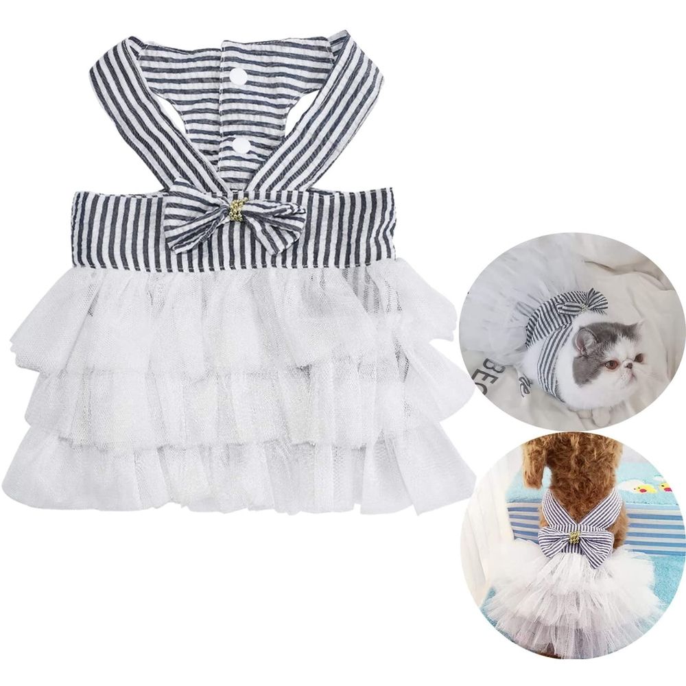 Dog Tutu Dresses Puppy Bow Knot Dress Pet Princess Dresses Striped Mesh Puppy Dog Dresses for Small Medium Cat Puppy Doggie Thanksgiving Christmas Clothes