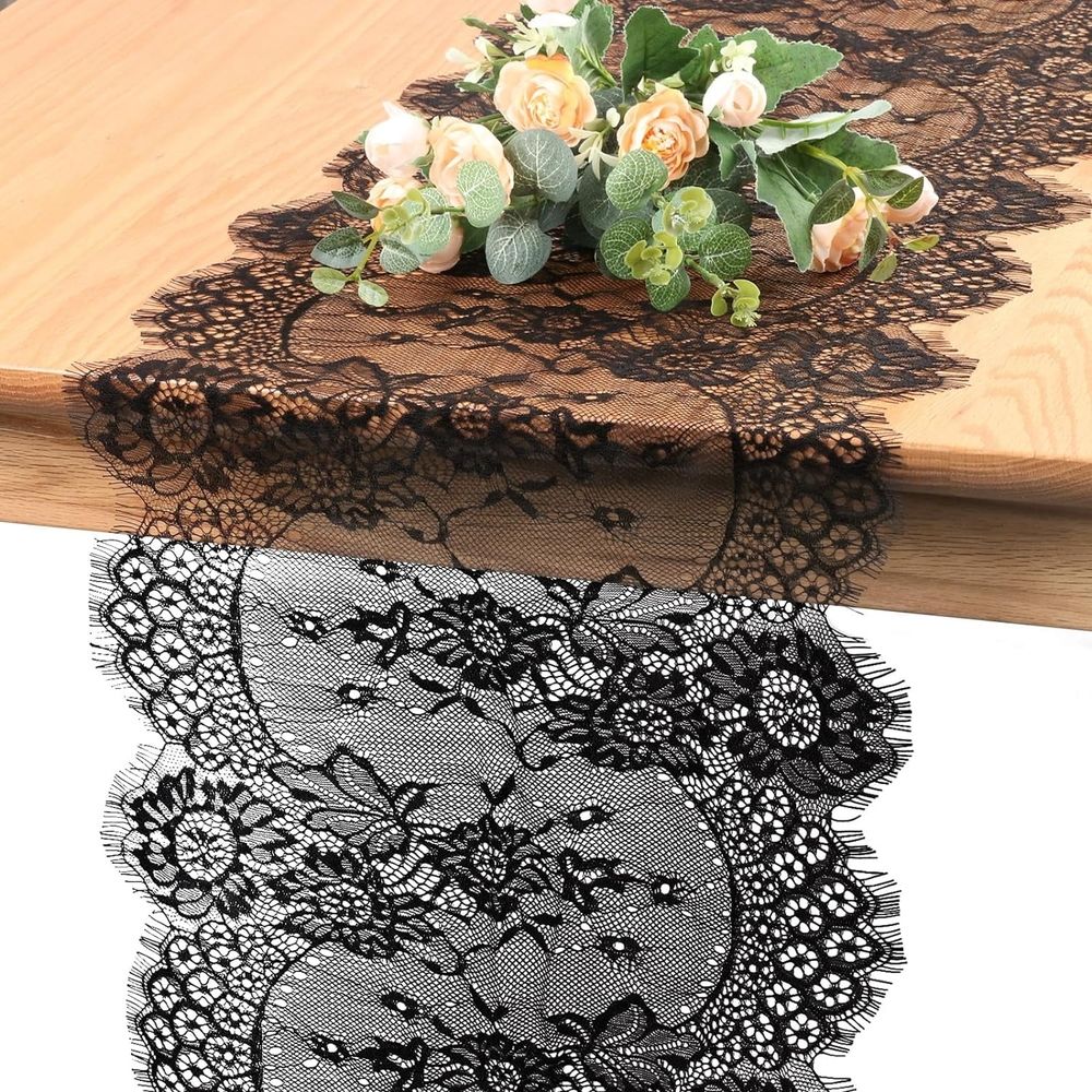 Lace Table Runner 13x120inch Table Runner for Wedding Table Overlay Floral Lace Table Runner Black Lace Classy for Rustic Bridal Decorations Christmas Table Runner Vintage