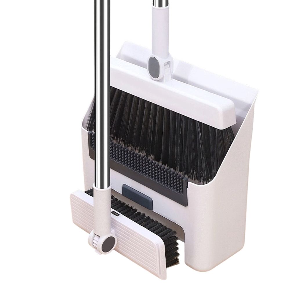 Broom Dustpan Combo, 3 in 1 Standing Broom and Dustpan, Household Sweeping Broom Set, Upright Dustpan Broom Kit, Heavy Duty Floor Broom Set for Pet Hair Home Kitchen Indoor Outdoor Cleaning, Grey