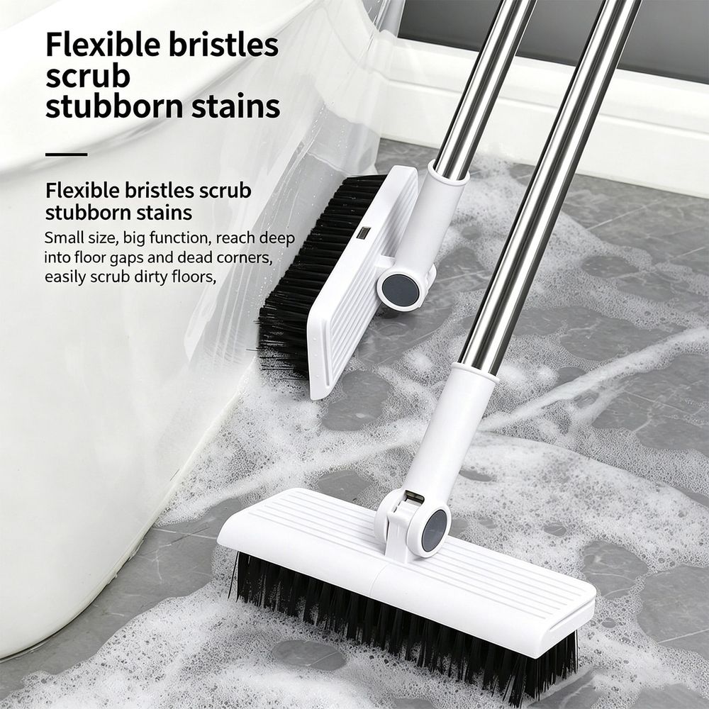 Broom Dustpan Combo, 3 in 1 Standing Broom and Dustpan, Household Sweeping Broom Set, Upright Dustpan Broom Kit, Heavy Duty Floor Broom Set for Pet Hair Home Kitchen Indoor Outdoor Cleaning, Grey