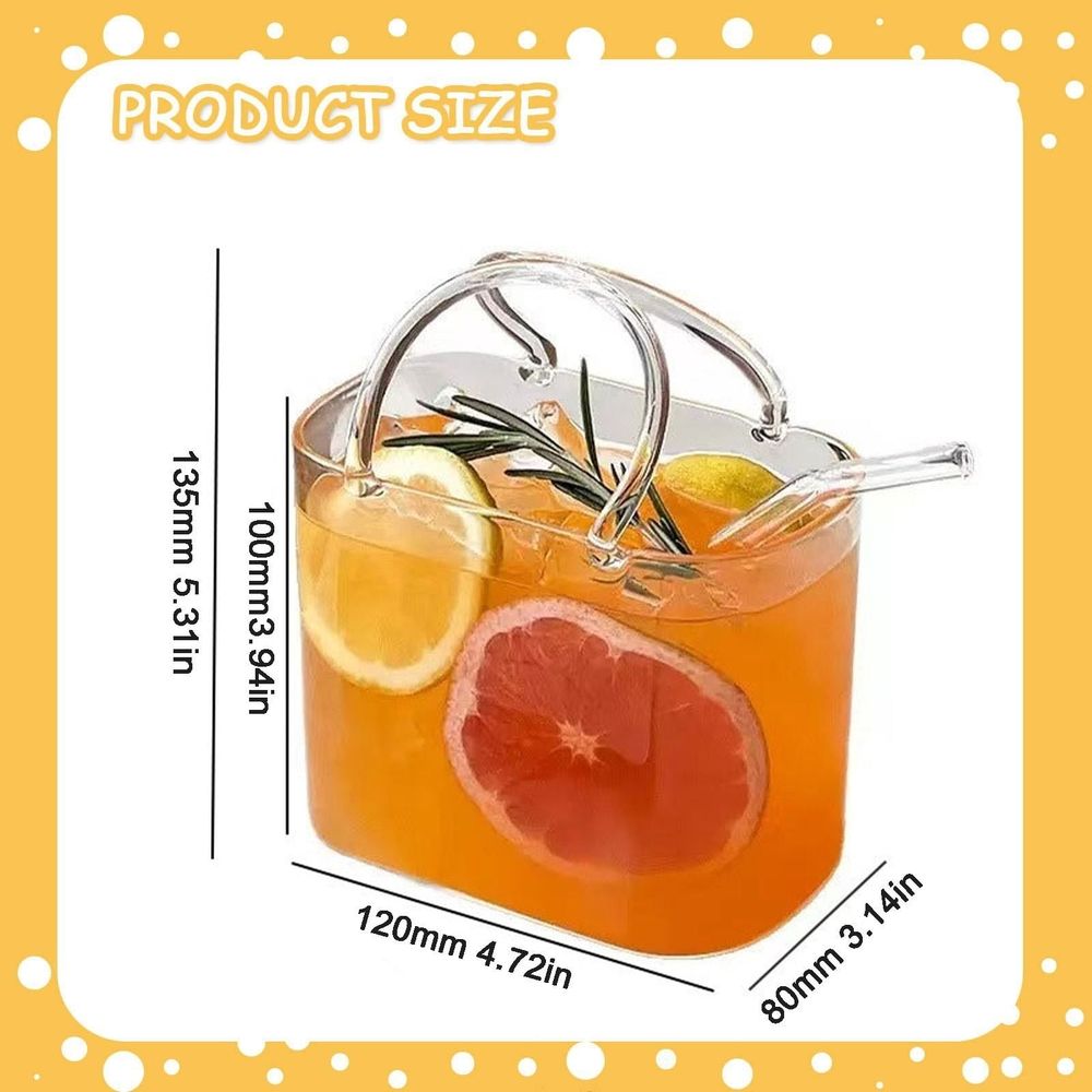 Glass Purse for Drinks Set, Unique Wine Glasses, Wine Cup Purse Bag Shape with Glass Straw, Perfect for Party, Tea, Juice, and Flower Arrangements