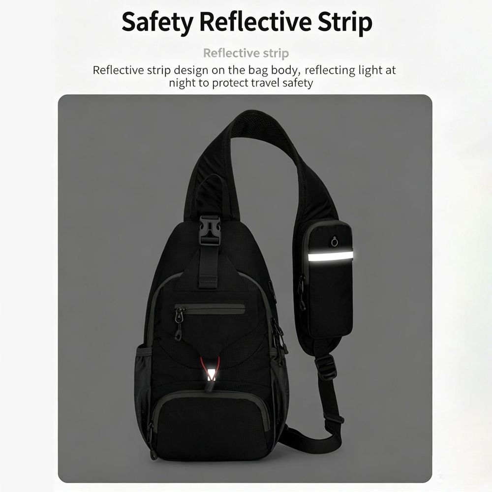Sling Bag for Men 17in Blue, Blocking Crossbody Backpack with USB Port, Water Resistant Chest Pack for Travel Hiking Cycling, Multi-Pocket Shoulder Bag for Daily Commute