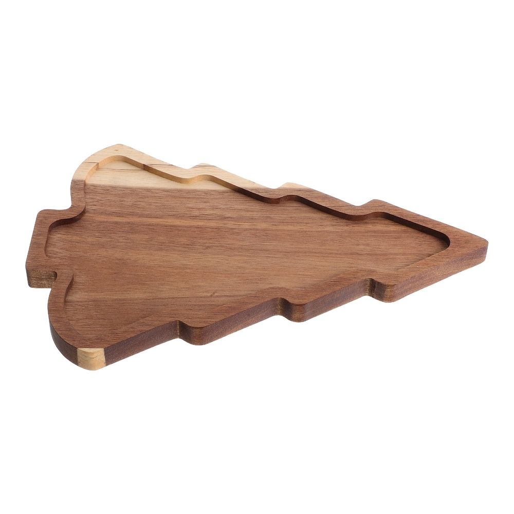 Brown Wooden Christmas Tree Serving Platter with Festive Holiday Design for Seasonal Parties and Family Celebrations