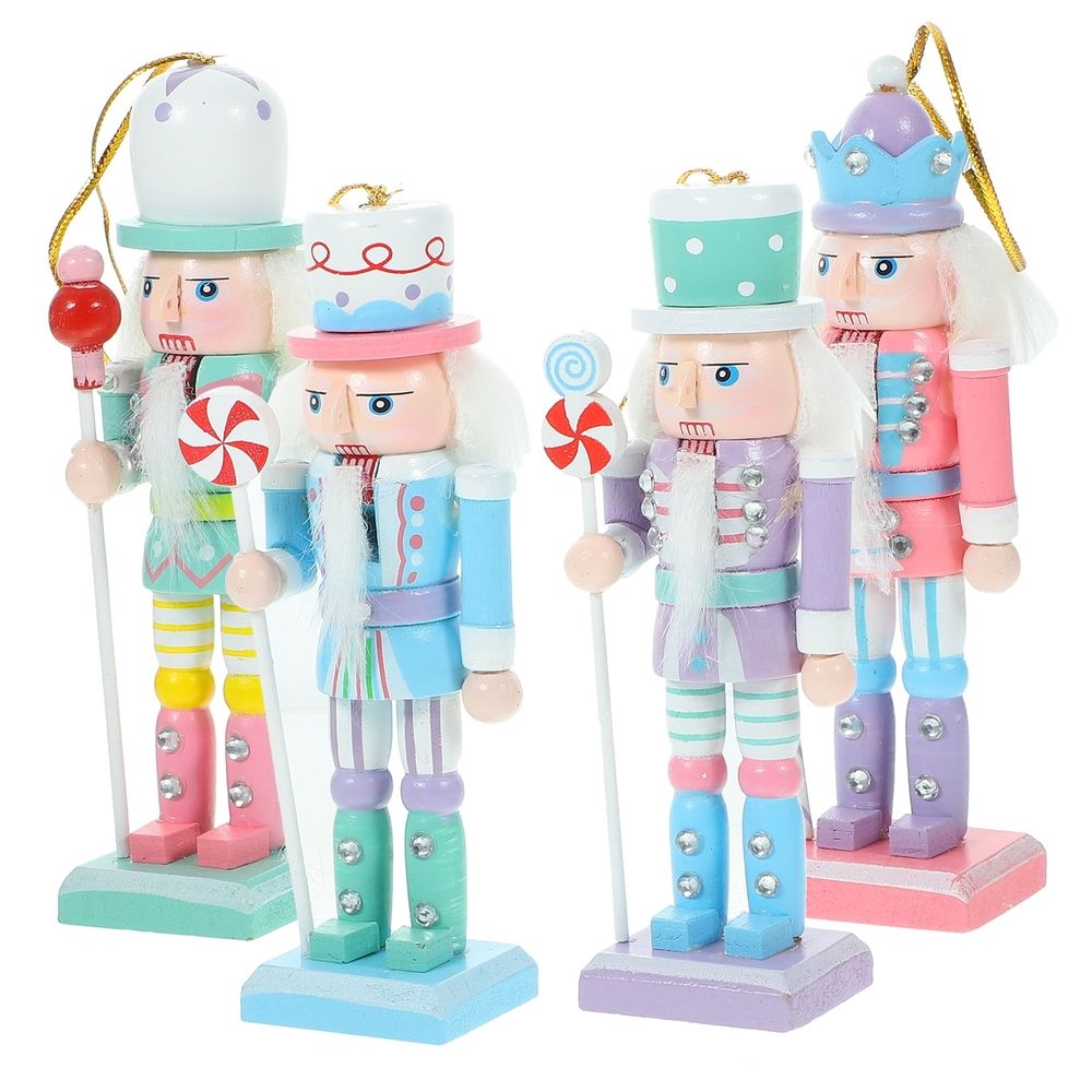 Set of 4 Wooden Christmas Nutcracker Ornaments, Small Hanging Holiday Decorations for Tree and Home