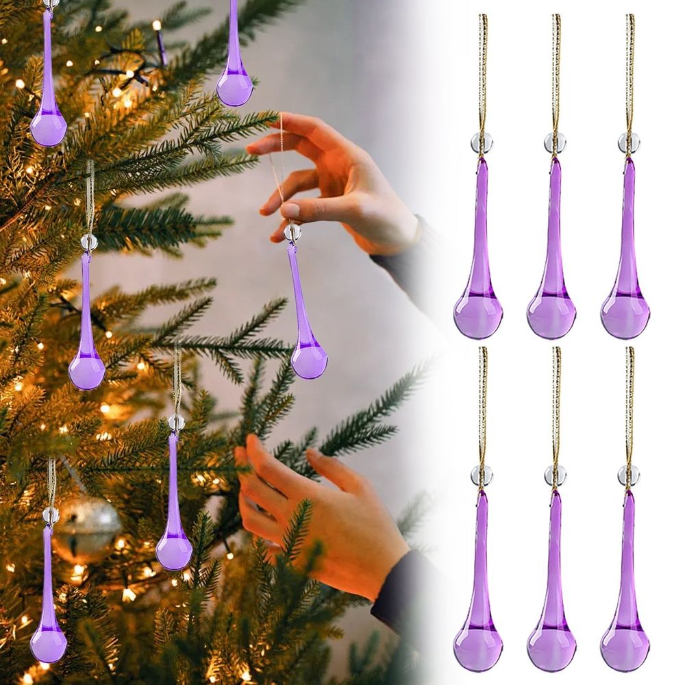 Glass Raindrop Christmas Ornaments Crystal Teardrop Hanging Ornaments Clear Chandelier Drop Pendant Decorations for Christmas Tree Winter New Year Party Supplies Home Decor \ufeff