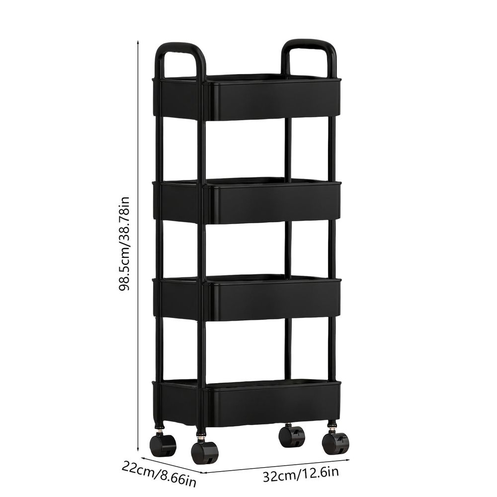 4 Tier Rolling Utility Cart,Multifunctional Kitchen Storage Organizer with Wheels,Mobile Bathroom Cart,Living Room Snack Shelf Book Toy Organizer