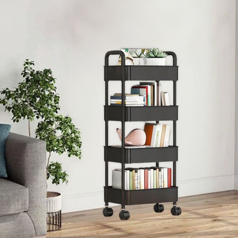 4 Tier Rolling Utility Cart,Multifunctional Kitchen Storage Organizer with Wheels,Mobile Bathroom Cart,Living Room Snack Shelf Book Toy Organizer