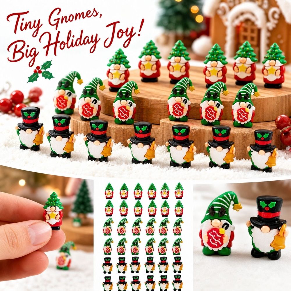 36Pcs Mini Christmas Gnome Figurines, PVC Holiday Miniature Ornaments with 3 Hat Styles, Tiny Shelf Sitters, Tabletop Decor for Party Favors, Winter Centerpieces and Advent Calendar Fillers