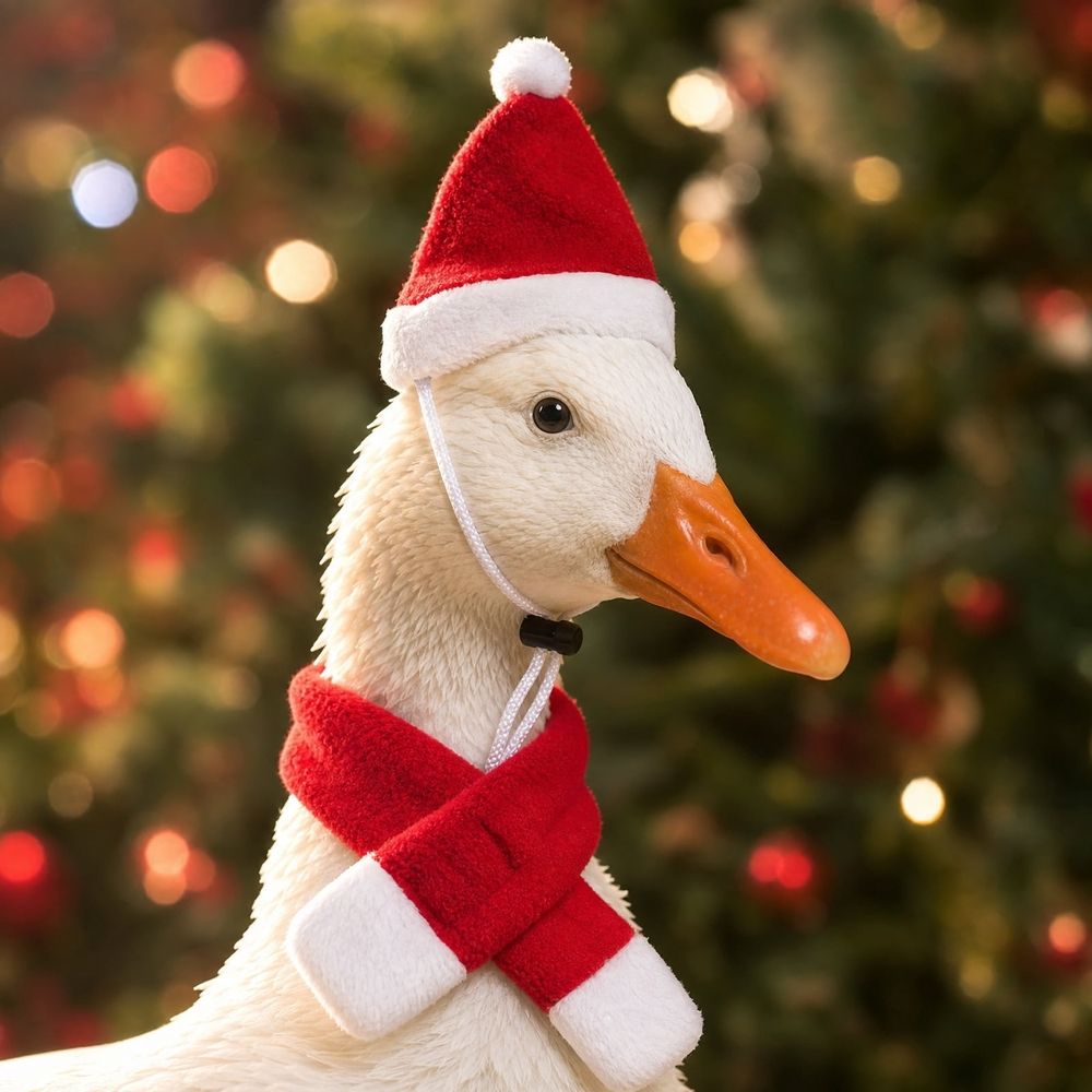 Christmas Porch Goose Outfit, Santa Hat and Scarf Set for Lawn Goose Statue, Holiday Goose Dress Up Accessories for Front Porch Garden Decor