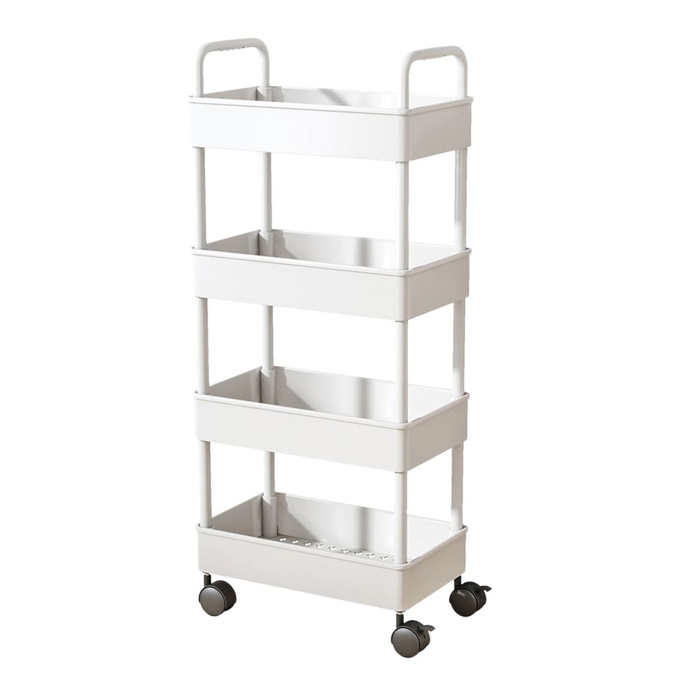 4-Tier Rolling Storage Cart with Armrests - Multi-Purpose Kitchen, Bathroom & Living Room Organizer - Shelving Unit with Wheels