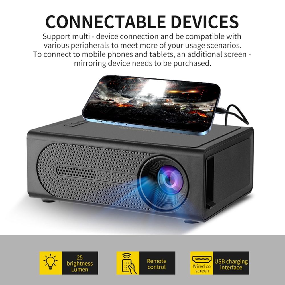 Mini Home Theaters Projector, Portable Mini LED Projector, 1080P HD with Wired Phone Mirroring & /USB/Audio Multi-Interface Support