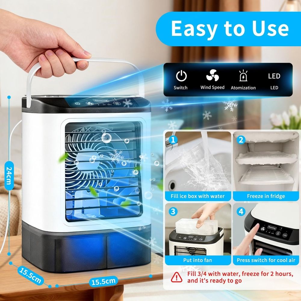 Portable Evaporative Air Cooler Fan with Spray Function and Ice Box Personal Desktop Cooling Unit with Water Tank