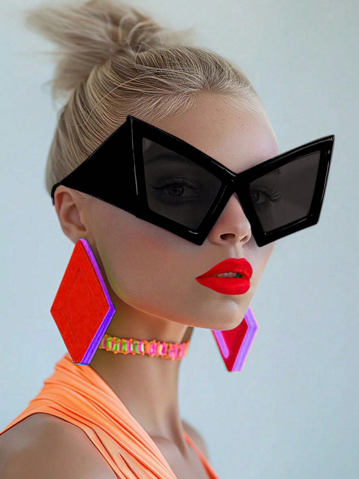 Oversized Cat Eye Fashion Glasses Personalized Retro Hiphop Beach Accessories Rose Red Party Stylish Glasses Bohemian Halloween Beach Decor Women Essential Item Great Gift Option