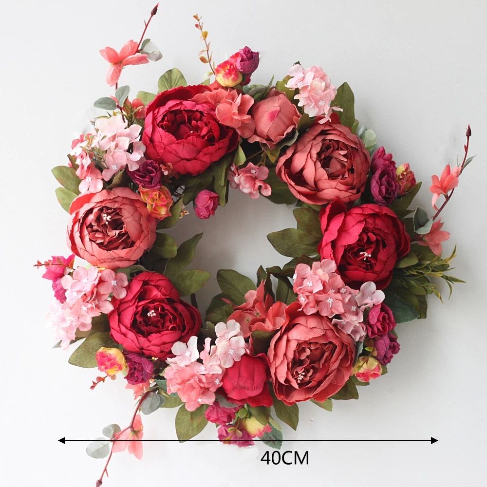 Front Door Wreath 15.7 inch-Peony Flower Spring Wreaths for Front Door Outside - Summer Floral Bud Wreath for Wedding