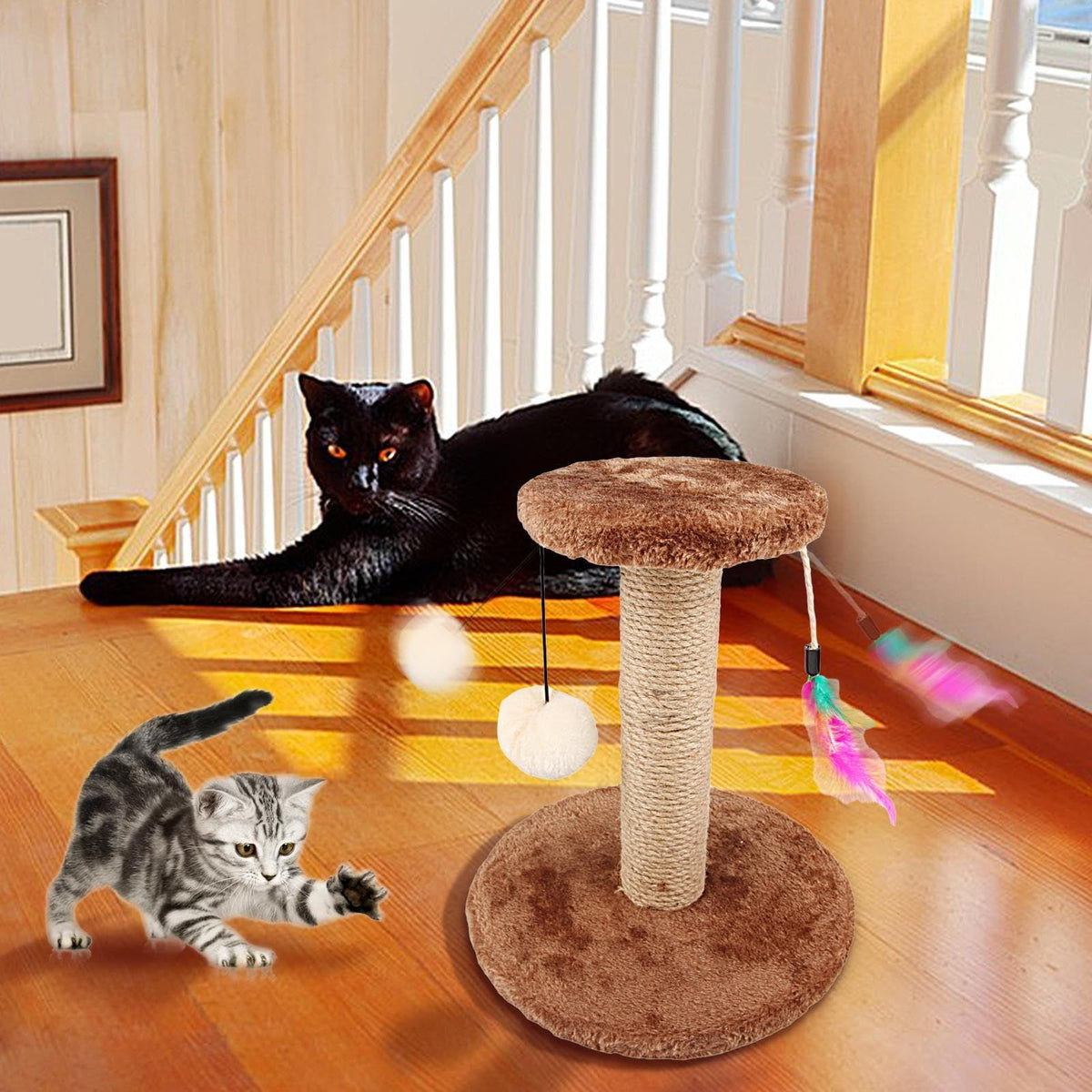 Scratcher Tower, Durable Cat Tree Tower, Cat Scratching Post, Double Layer Vertical with Fluffy Balls, Tall for Indoor Cats