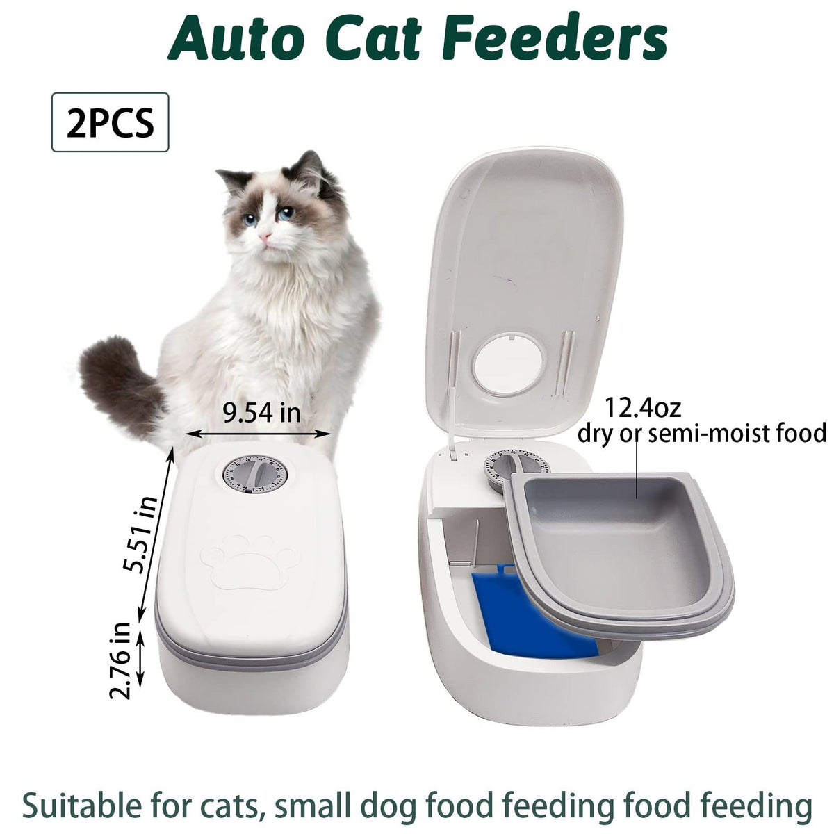 Automatic 2 Meals Cat Feeder Auto-On Smart Pet Feeder Dry and Wet Food Dispenser (Small or Medium Dogs Feeder)