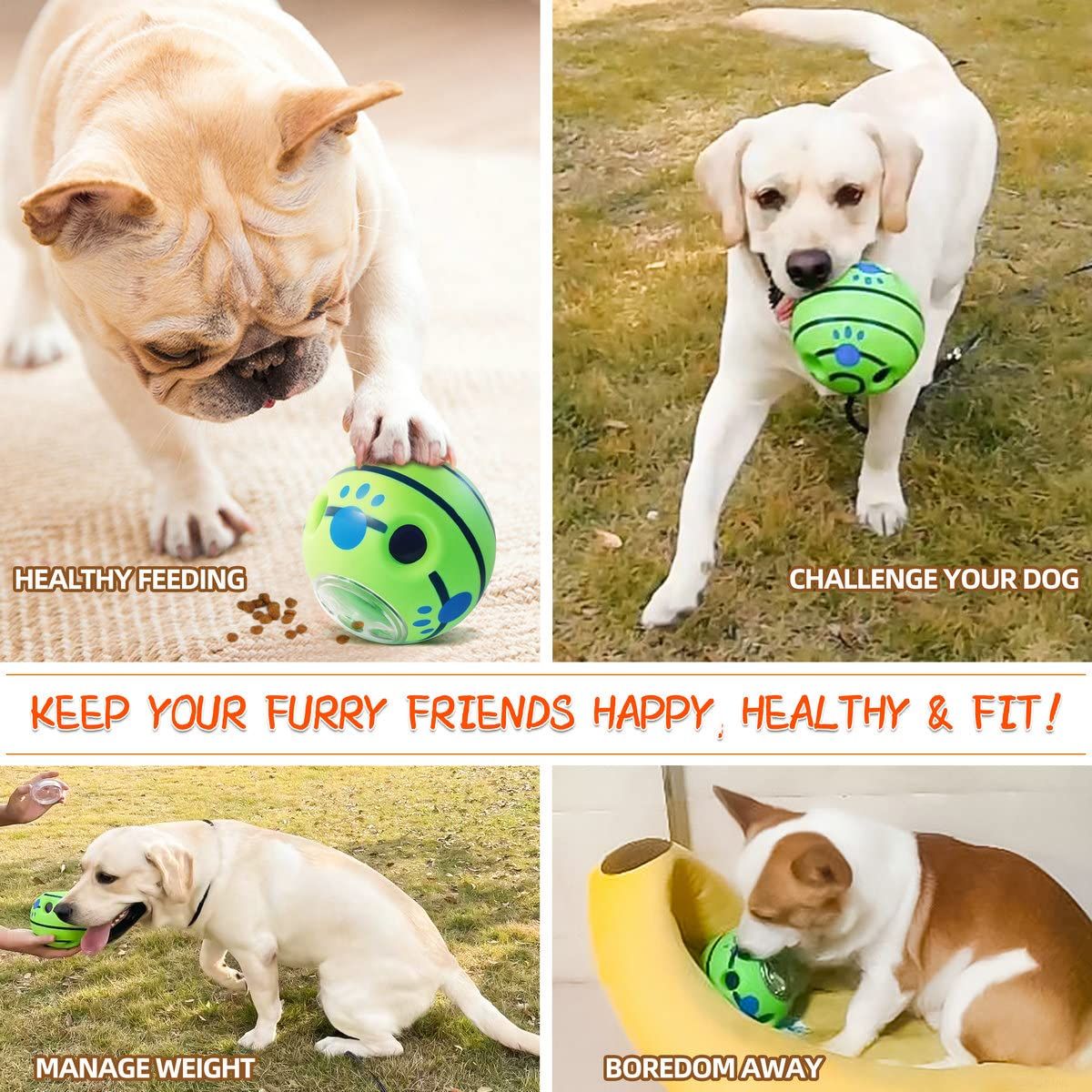 Wobble Giggle Dog Ball for Puppy Small Dogs, Wiggle Squeaky Toy, Puppy Chew Indestructible Ball for Small Breed (Small, 4.2")
