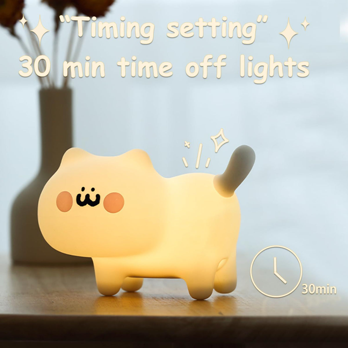 LED Nursery Night Lights for Kids, Animal Cat Silicone Night Light with Touch Sensor, Warm White Portable and Rechargeable Sleep