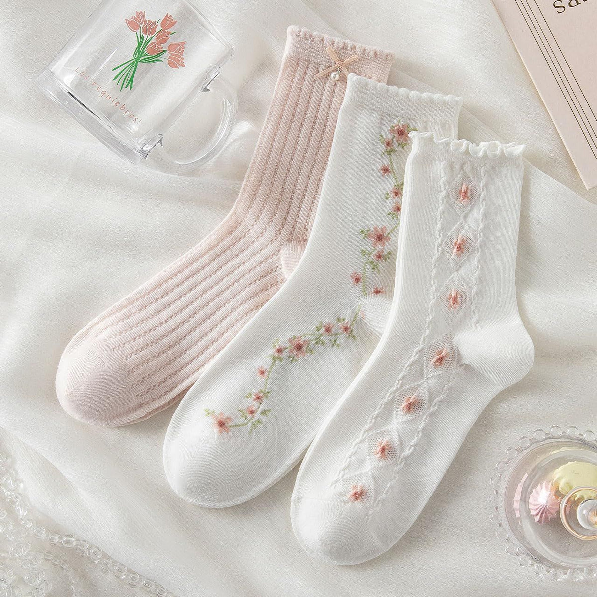 Cute Woman Socks Soft lace Breathable School Socks Fruit Ruffles Cartoon Mother’s Day, Christmas Gifts or stocking stuffer