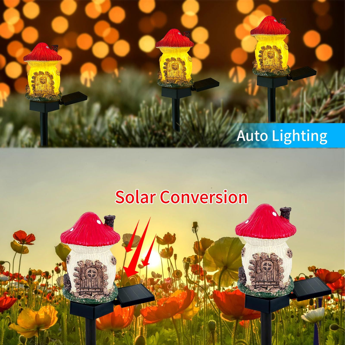 Mushroom Solar Lights Outdoor, Garden Decor Decorative Solar Powered Garden Stake Lights for Outside Lawn Walkway Patio Yard (Red)
