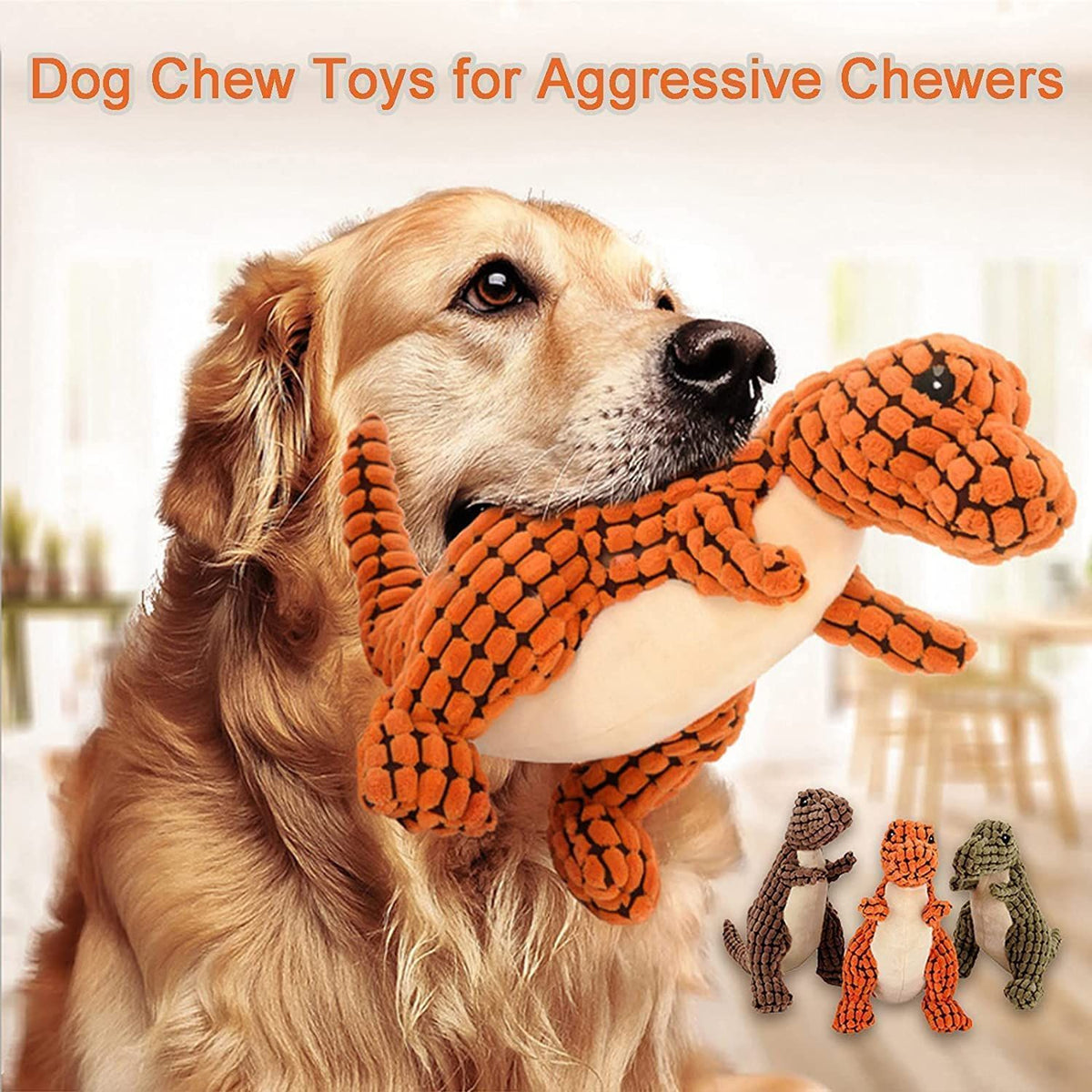 Plush Dog Toy, Indestructible Squeaky Toys for Dogs, Durable Dog Toys for Aggressive Chewers, Chew Toys for Dogs (Orange)