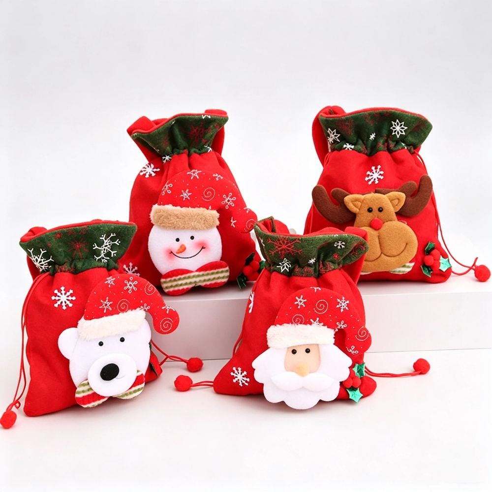 Christmas Gift Bags 4 Pack Christmas Candy Bags 3D Design Xmas Present Bags for Christmas Decorations Christmas Gifts for Kids