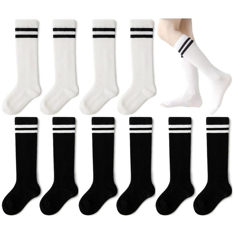 6 pairs Little Boy Girls Knee High School Uniform Socks Mesh Breathable Cotton Stripes Stockings Spring Summer Autumn and Winter