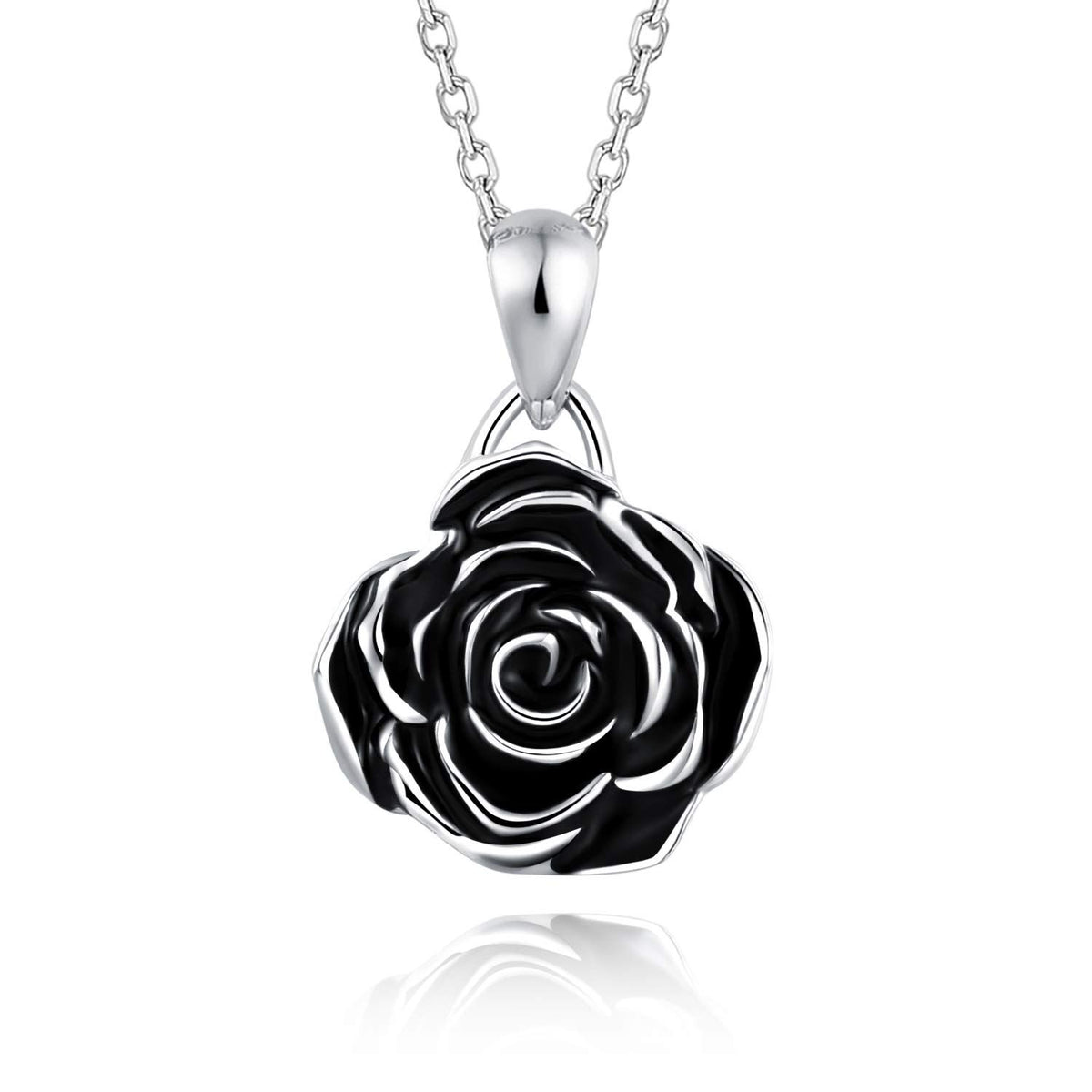 Silver Rose Flower Necklace Rose Pendant Necklaces Jewelry Gifts for Women Girls Black rose necklace symbolizes nobleness