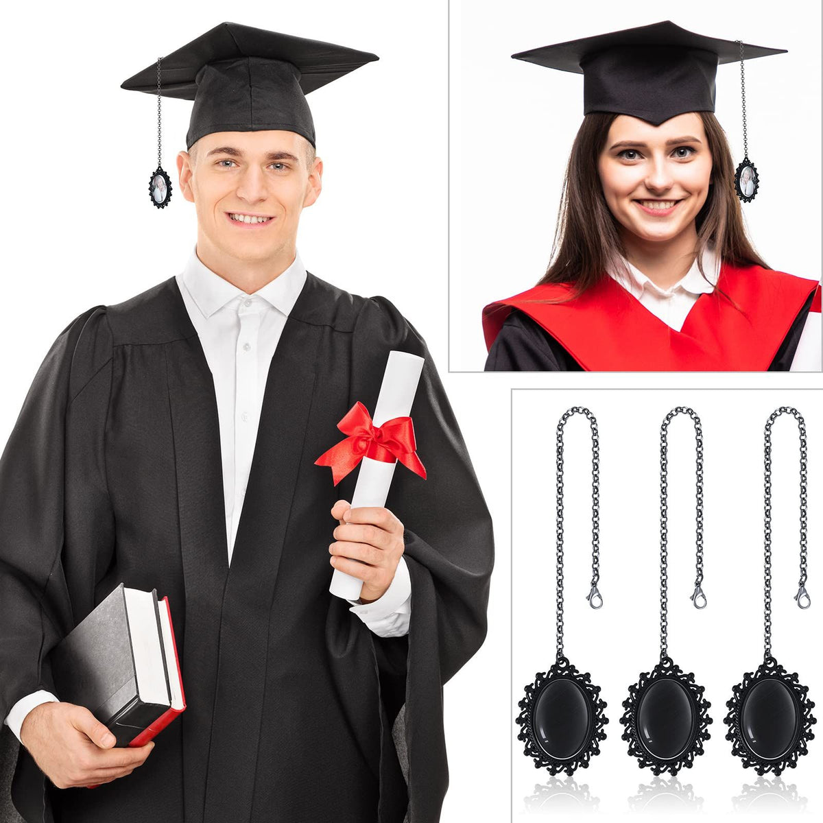 4 Pieces Graduation Cap Tassel Memorial Photo Charm Graduation Gift DIY in Memory Charms Gift for Graduate Memorial Photo
