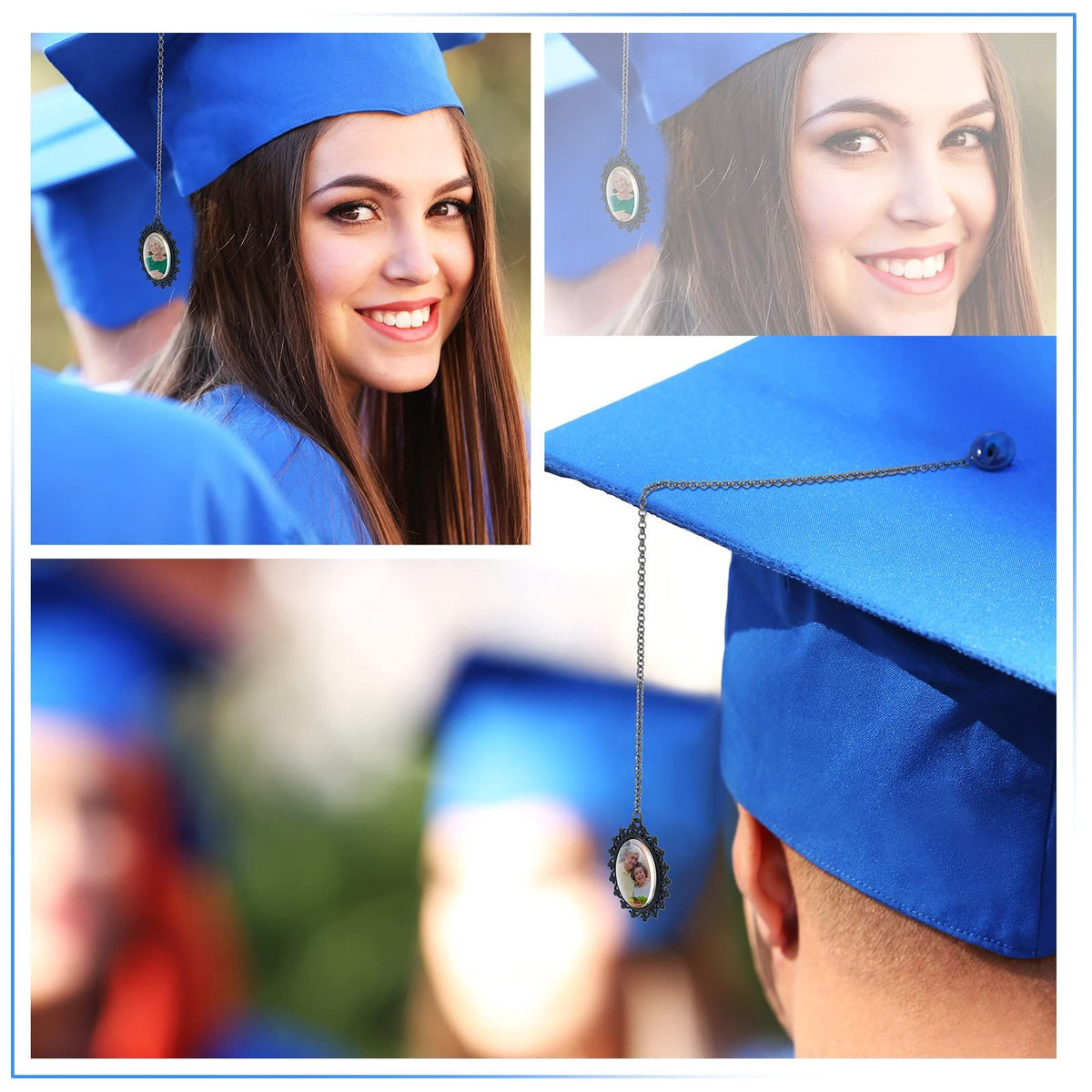 4 Pieces Graduation Cap Tassel Memorial Photo Charm Graduation Gift DIY in Memory Charms Gift for Graduate Memorial Photo