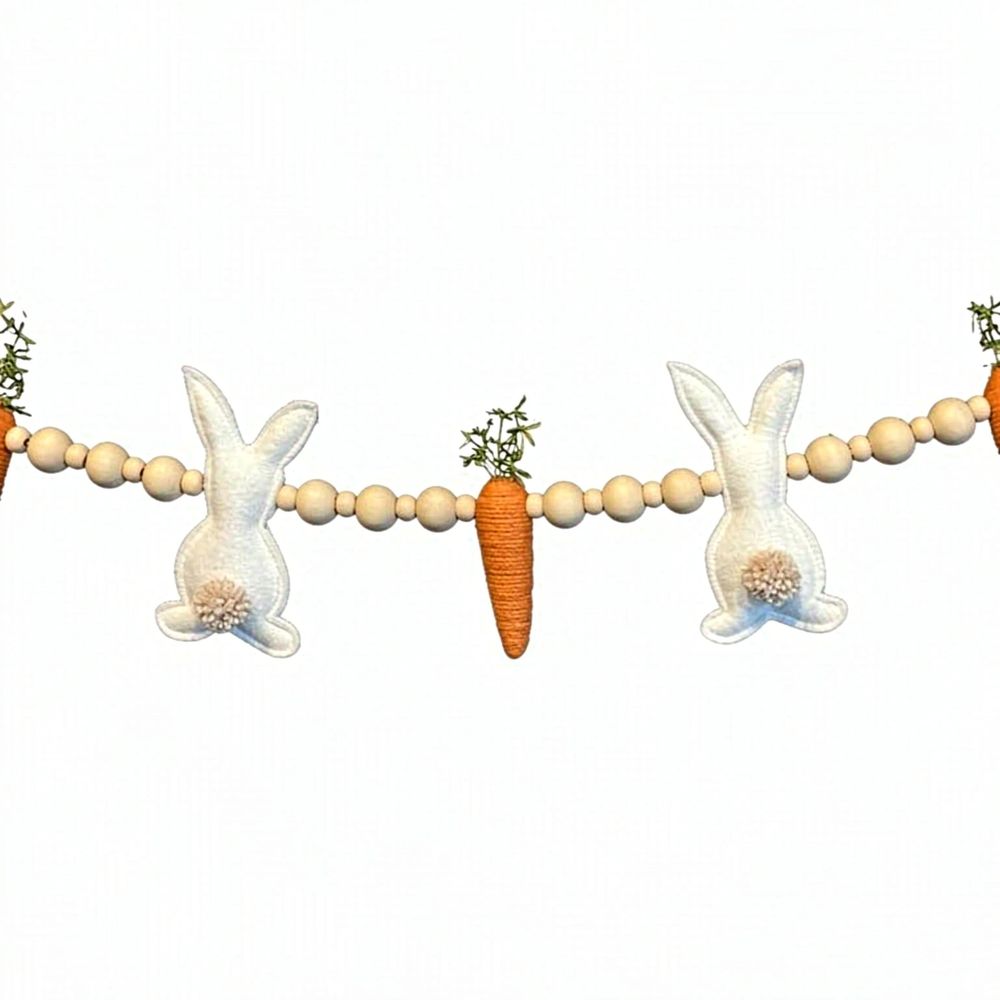 Easter Bunny Carrot Garland, Easter Bunny Carrot Decorations Stuffed Rabbit Plaited Carrot Wooden Beads Banner