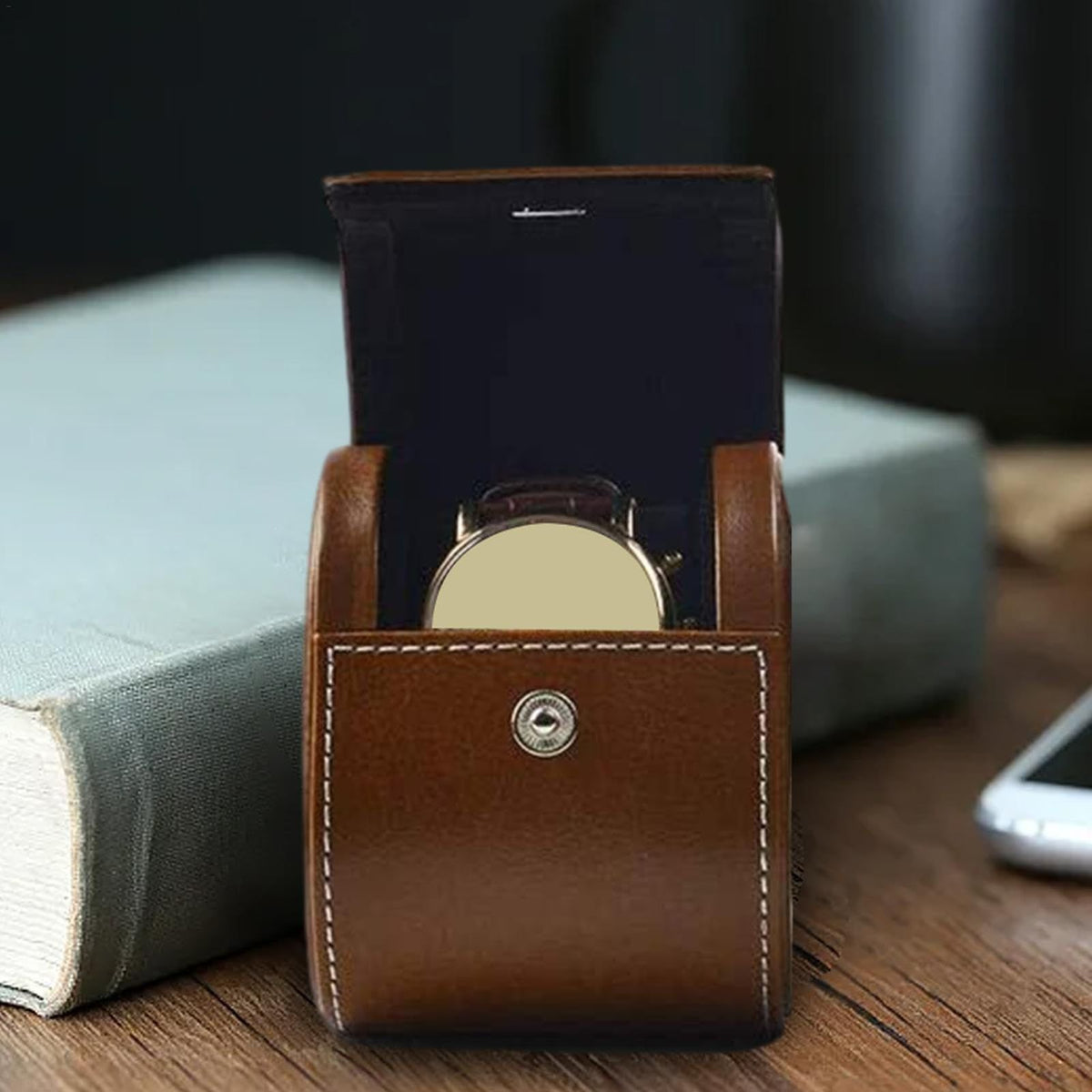 Luxury Leather Watch Storage Box Travel Single Watch Case Watch Gift Box for Christmas Anniversary Birthday(Brown)
