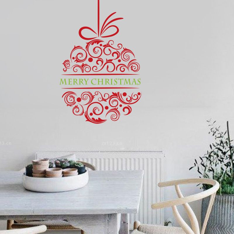 Removable Merry Christmas Ball Lettering Words Wall Art Vinyl Murals Wall Decals for Showcase Window Ornaments Stickers Home Decor