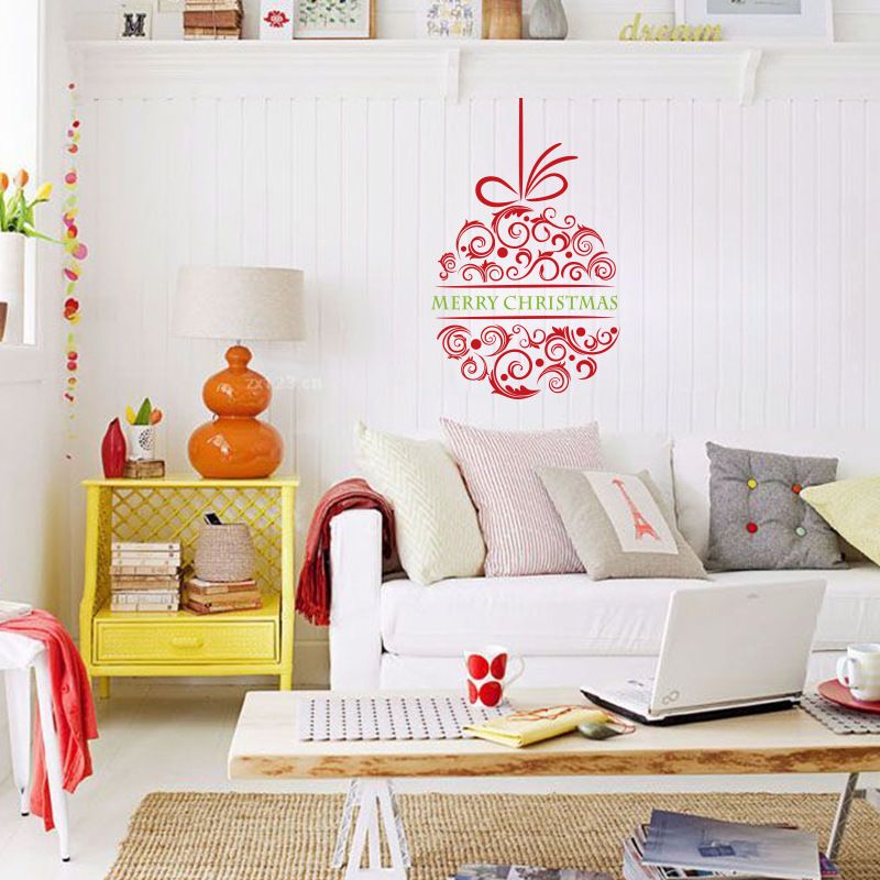 Removable Merry Christmas Ball Lettering Words Wall Art Vinyl Murals Wall Decals for Showcase Window Ornaments Stickers Home Decor