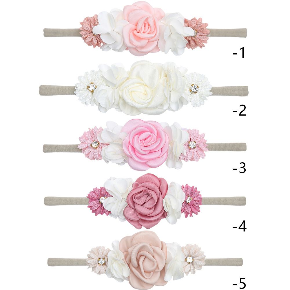 5 Pack White Pink Delicate Rose Flower Nylon Headbands Floral Hair Bows Daisy Flowers Headband Elastic Hair Bands Easter