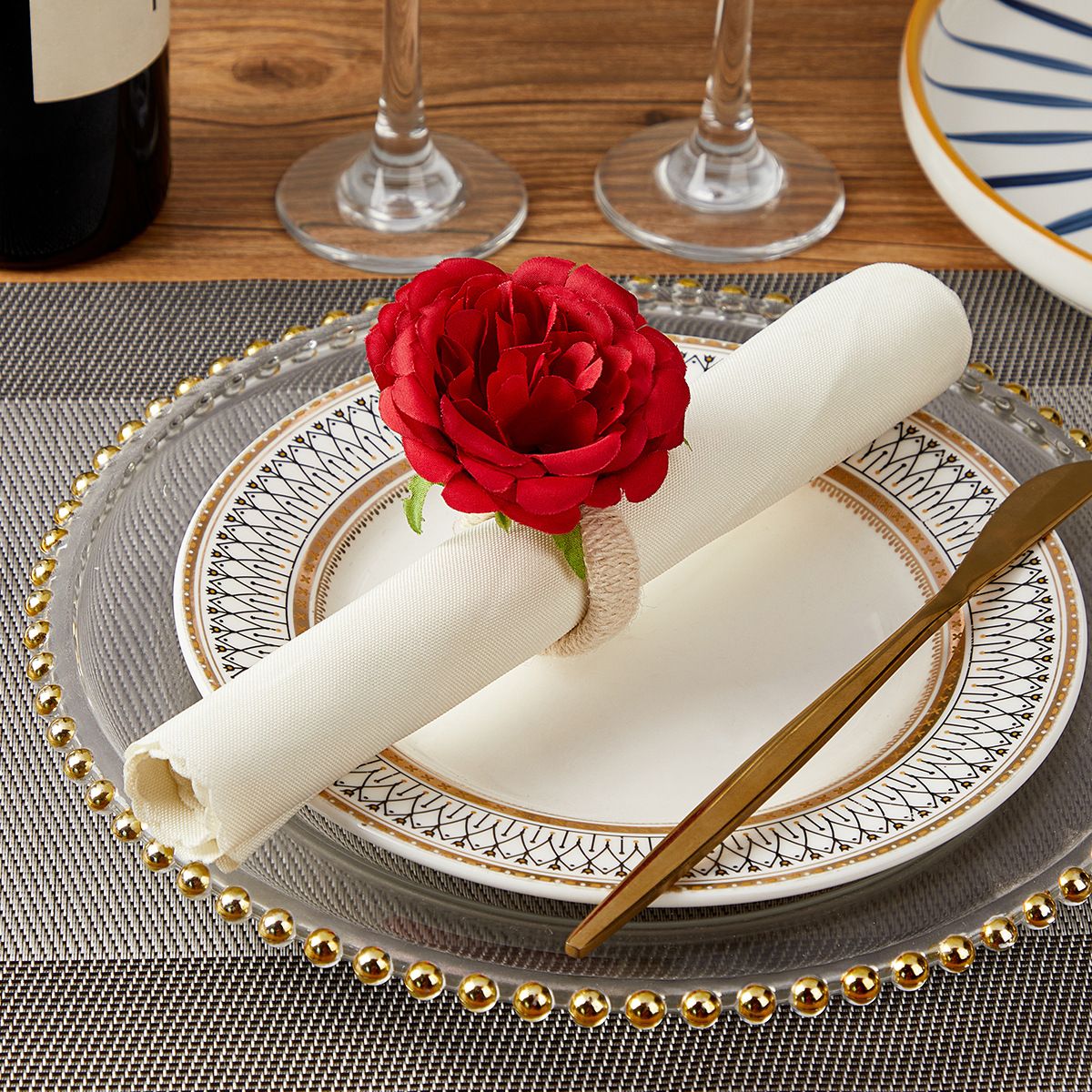 5pcs Rose Napkin Rings Napkin Holder Wedding Decor Red Napkin Rings Valentine Ribbon for Wrapping Flower Tissue Rings