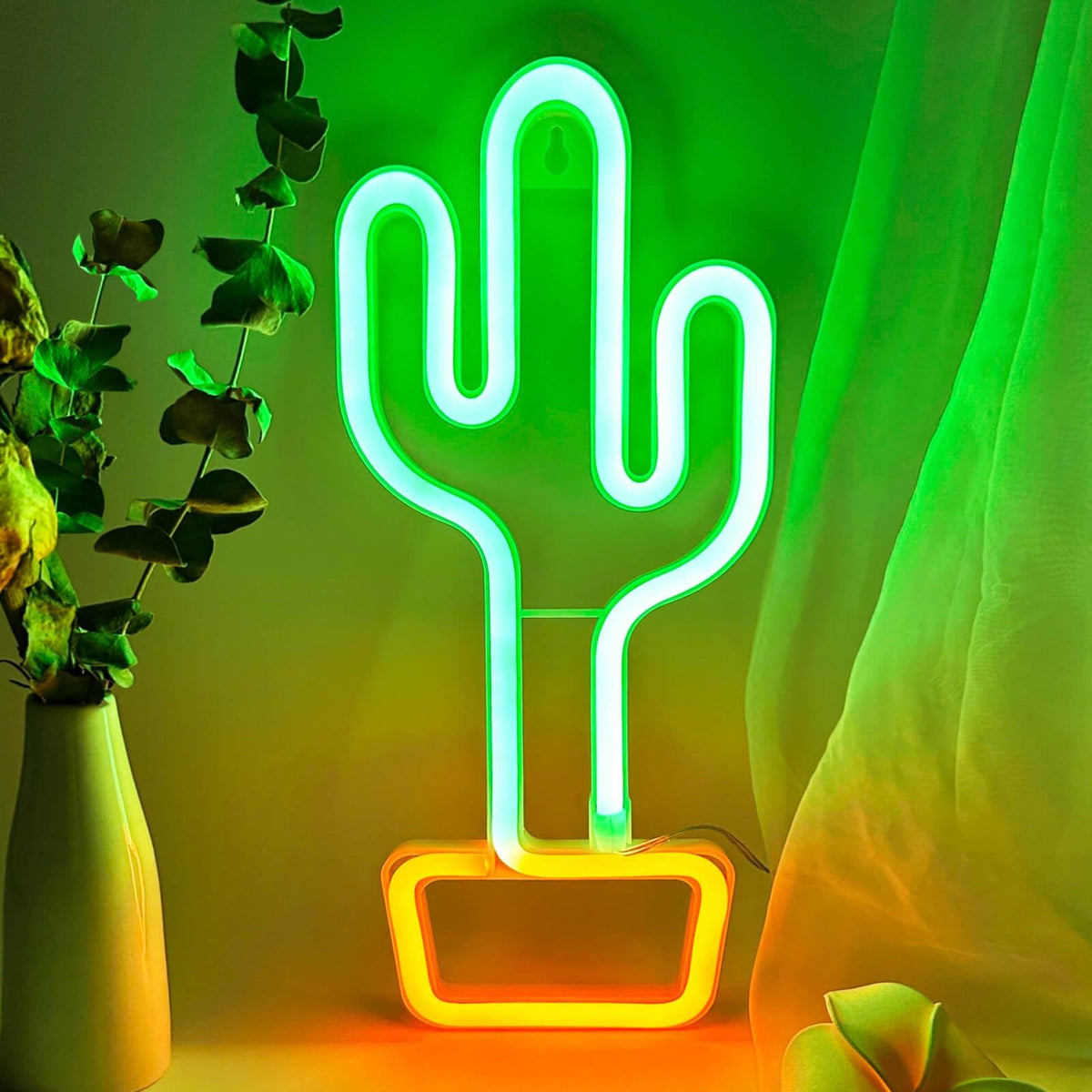 Neon Cactus Light Cactus Neon Sign, Cactus Wall Decor Lamp Cactus Neon Light Green Cactus LED Signs USB/Battery