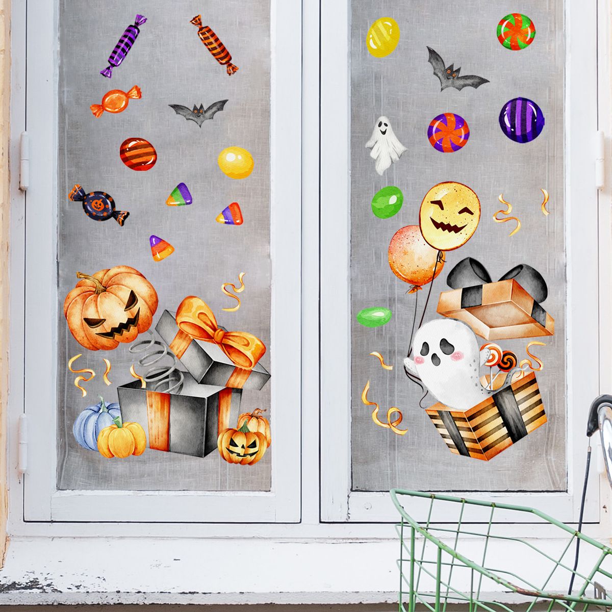 Wall Stickers Funny Halloween Pumpkins Cute Vintage Decorations Removable Real Size Vinyl Colorful Wall Decals