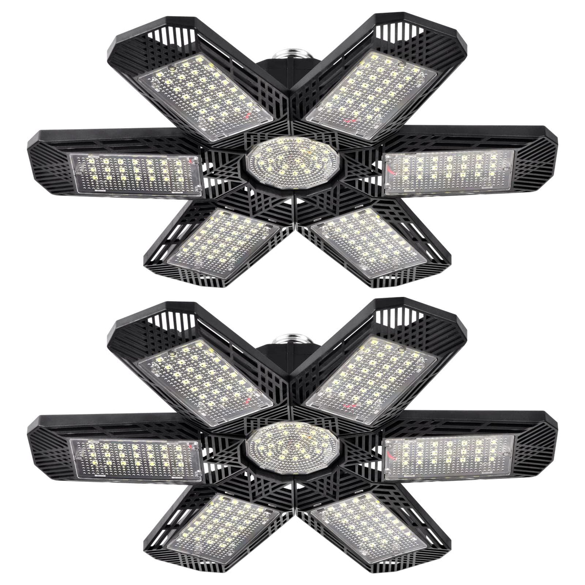 2 pc Garage Lights,Deformable Garage Ceiling Light with Multi-Position Panels, Shop Light for Garage, High Bay Light Support Socket
