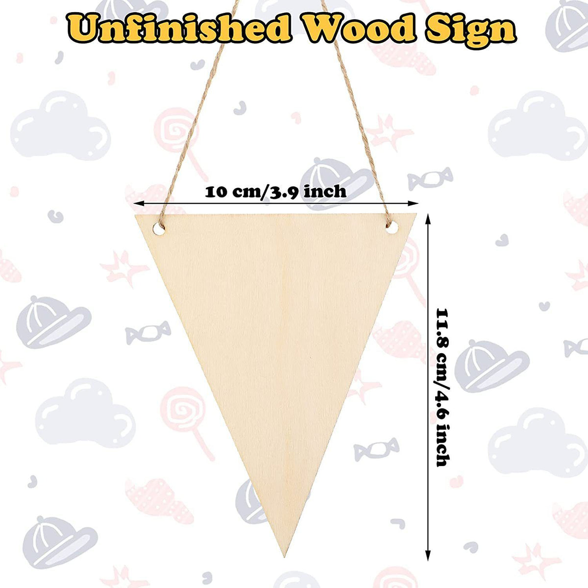 20pcs Unfinished Wooden Triangle Pennant Wood Hanging Banner Unfinished Wood Plaque Blank Wood Hanging Tags for DIY Craft