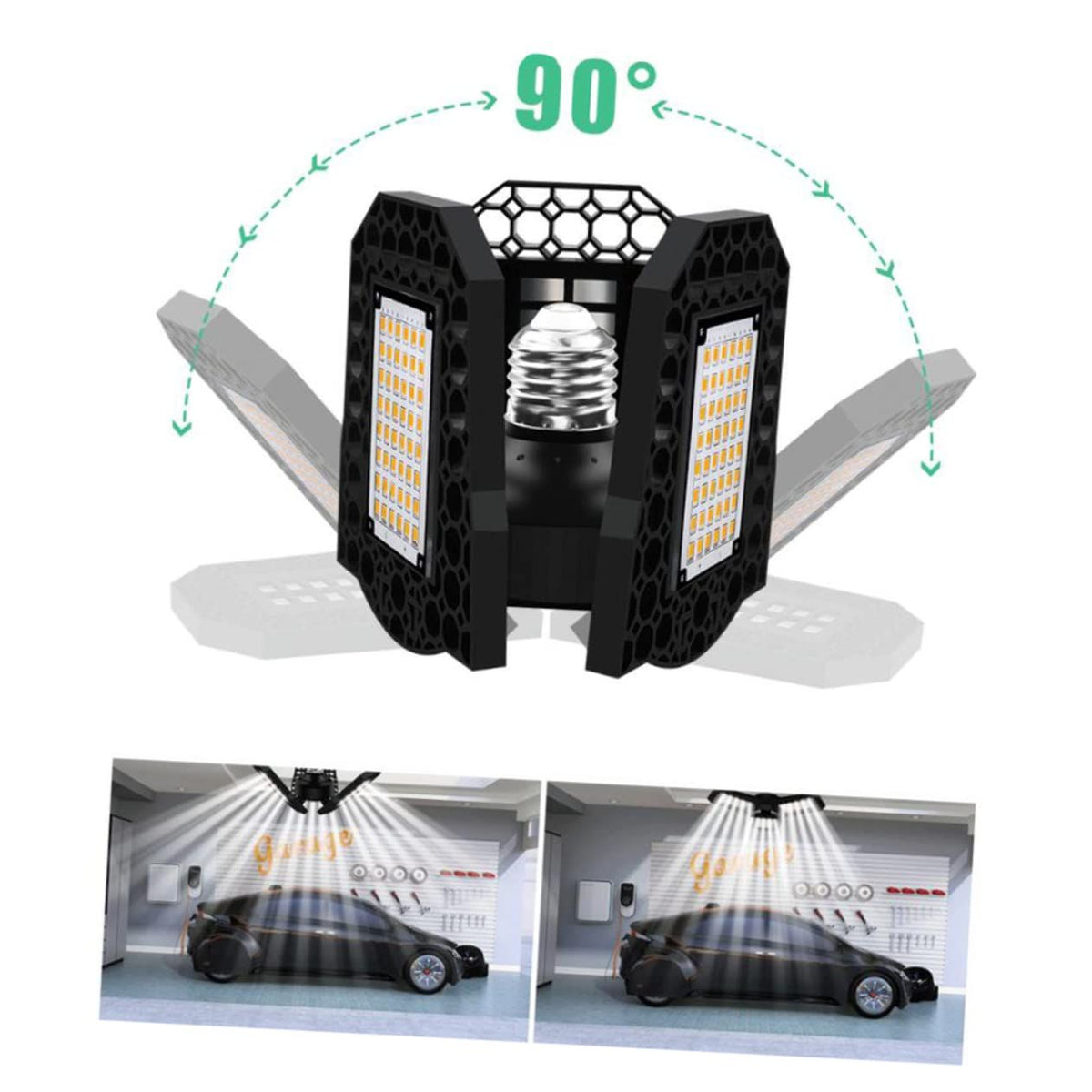 Garage Light LED Garage Lights 1 Pack 60w LED Spot Lights Deformable LED Garage Lights Black Warehouse Light Working Lamp LED