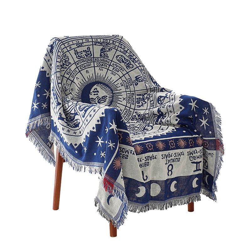 Boho Woven Throw Blanket Reversible Cotton Bohemian Tapestry Hippie Room Decor Witchy Astrology Zodiac Celestial