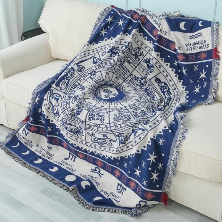 Boho Woven Throw Blanket Reversible Cotton Bohemian Tapestry Hippie Room Decor Witchy Astrology Zodiac Celestial