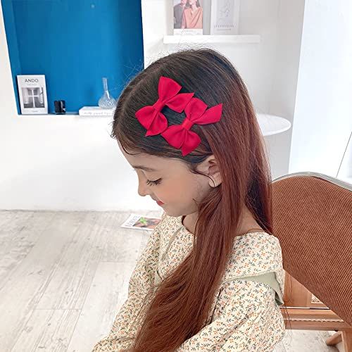 Bow Hair Clips for Women Girls Burgundy Hair Bows for Girls Bow Hair Barrettes for Kids Daughter Christmas Parties Holiday-4pcs