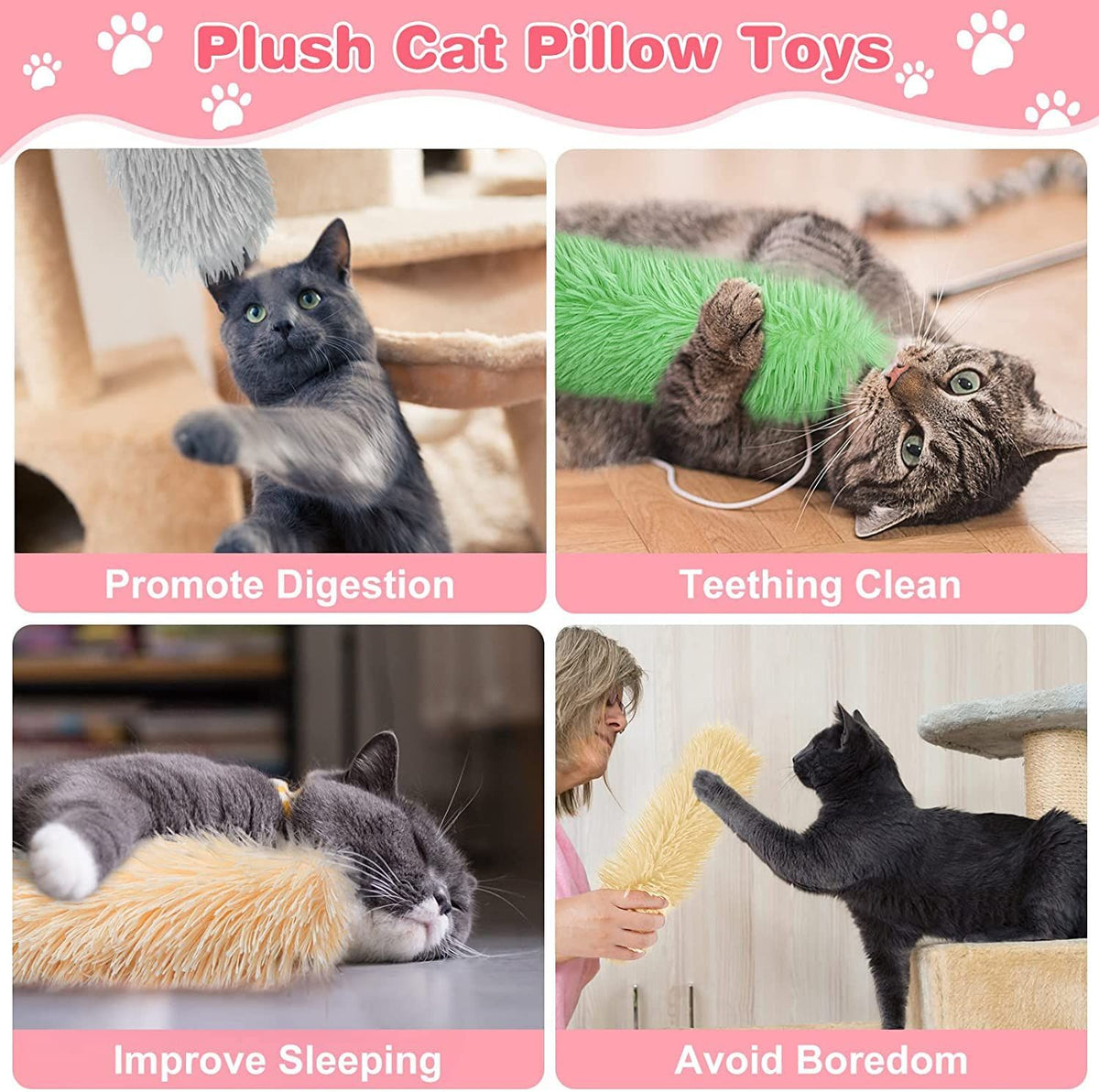 3PCS Soft and Resistant Pillows Toy - Interactive Cat Kicker Toy with Catmint and Crinkle Plush Cat Chew Clean Toy for Small Cats