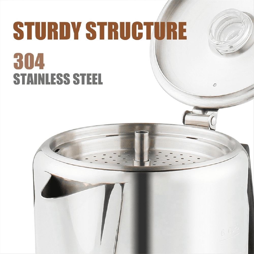 Multi Use Percolator Coffee Pot with Heat Glass Knob & Silica Gel Handle, for Indoor Induction Cooktop, 6 Cup