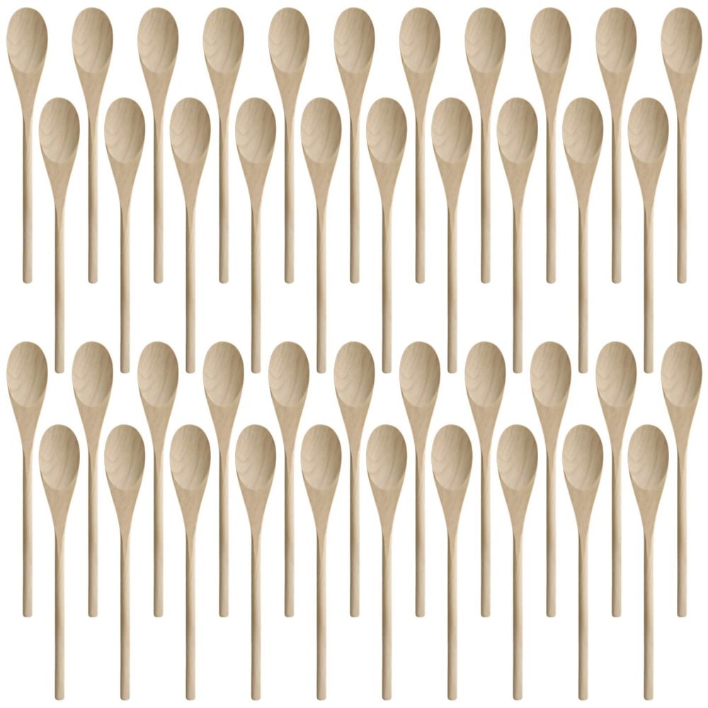 50PCS Long Wooden Spoons for Cooking, 12" Kitchen Wooden Spoons for Crafts, Long Handle Wood Spoons Oval Wood Mixing Spoons Baking Mixing Serving Craft Utensils