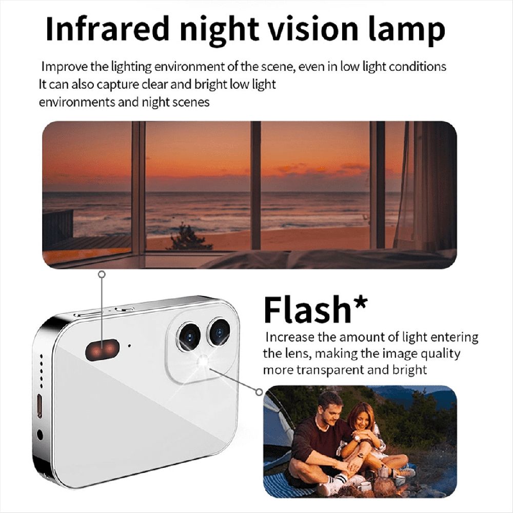 4K CCD Digital Camera 64MP Digital Flash Video Camera with Touch Screen 16X Digital Zoom IR Night Vision Camera White
