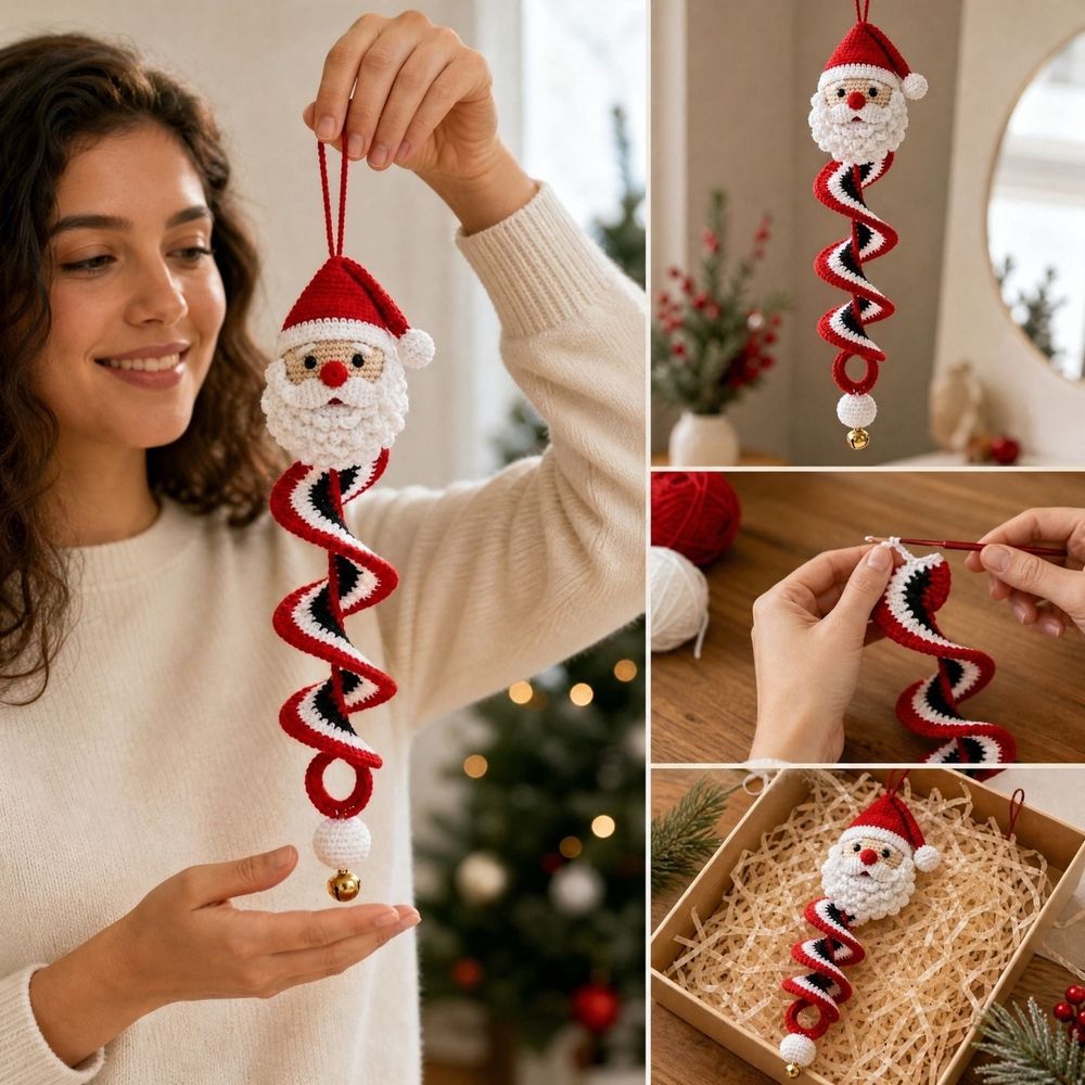 Crochet Christmas Tree DIY Kit for Beginners, Handmade Holiday Tabletop Decor Set with Soft Yarn and Tools, Christmas Craft Kit for Adults and Teens, DIY Gift Making Supplies, Style A
